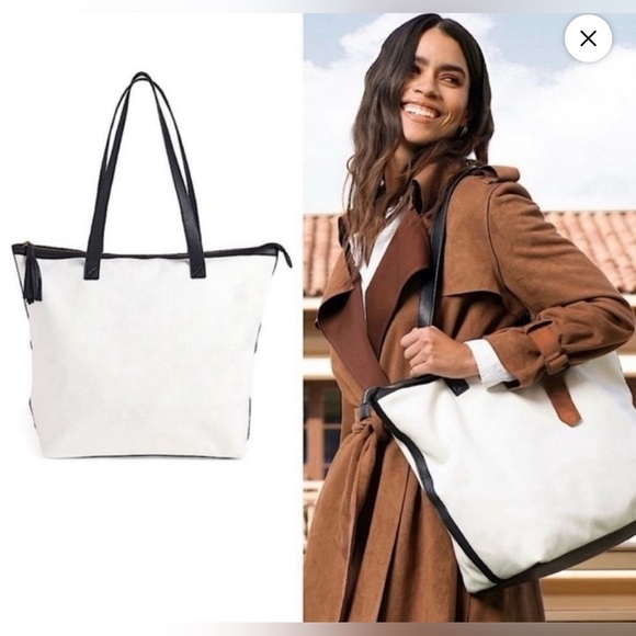 NWT Walter Barker Carly Bag Classic Canvas and Vegan Leather Tote - Picture 3 of 6